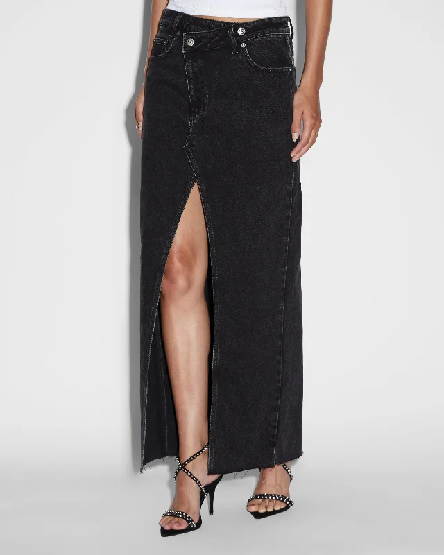 RELAX MAXI SKIRT WASHED BLACK denim skirt trendy