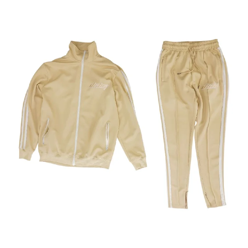 Beige Solid Sweatpants and Jacket Set Insulated Jacket Fitted Jacket Loose Jacket
