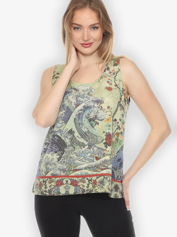 Waves Art Tencel in Cream Tank Top lemon yellow tank