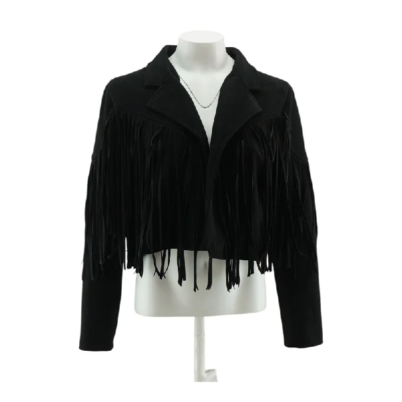 Black Solid Jacket Front Pockets Side Pockets Patch Pockets