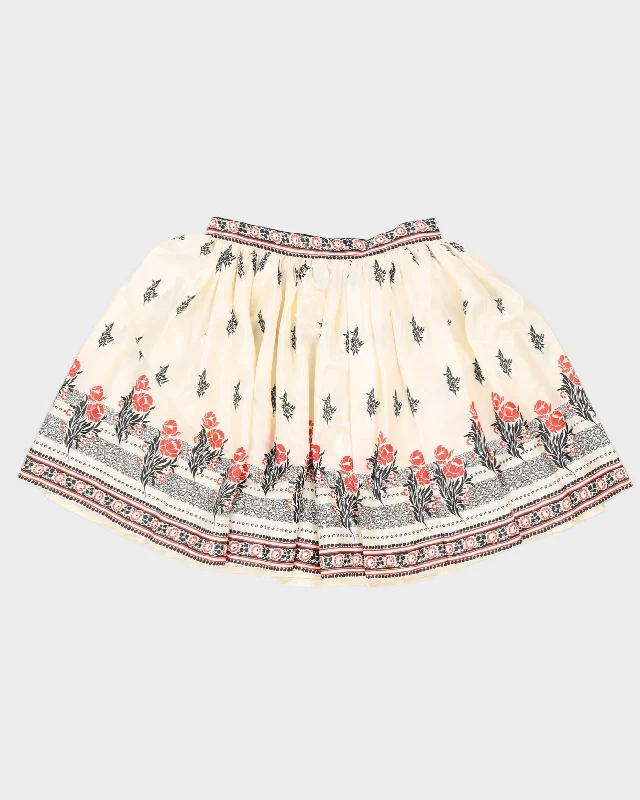 Vintage 1970s White Floral Puff Skirt - L spandex blend skirt