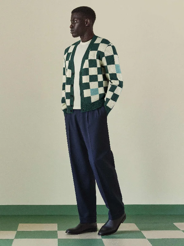 The Checkmate Cardigan - Emerald Green Cable Knit Ribbed Knit Lace Knit