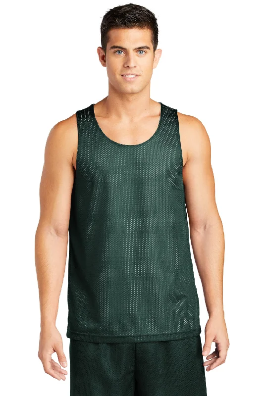 Sport-Tek Mens Reversible Mesh Moisture Wicking Tank Top - Forest Green - Closeout peekaboo tank top