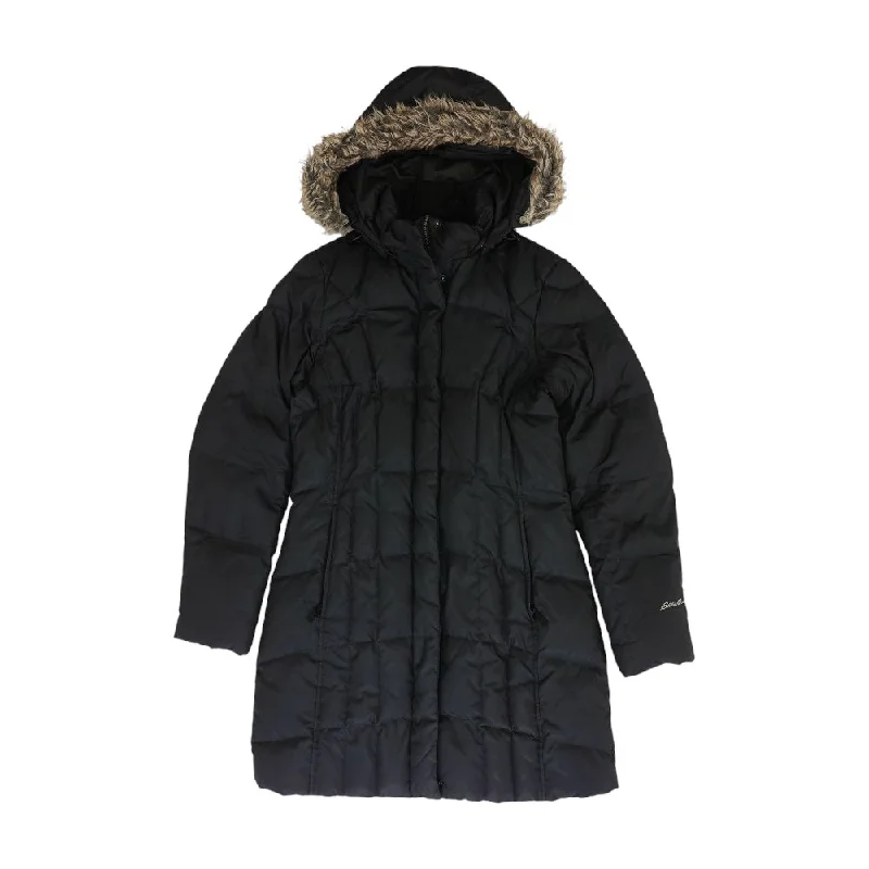 Black Solid Puffer Jacket Tailored Jacket Straight Jacket A-Line Jacket