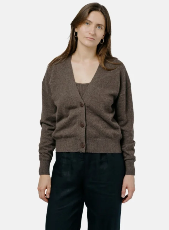 UIaanbaatar Cardigan Brown Front Pockets Side Pockets Patch Pockets