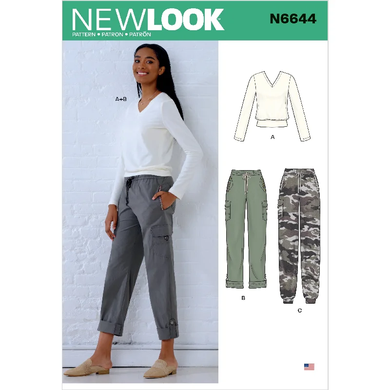 Newlook Pattern N6644 Misses' Cargo Pants and Knit Top Sleek Black Pants