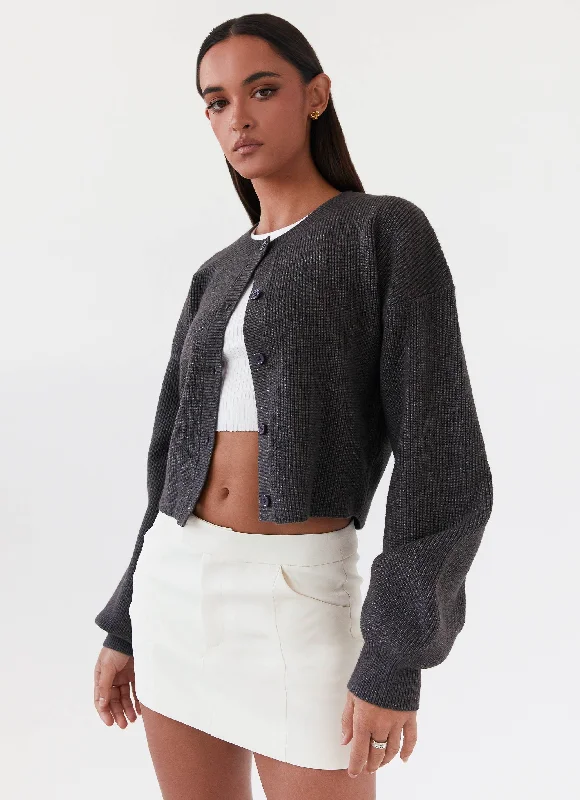 Daphne Knit Cardigan - Charcoal Zippered Buttoned Snapped