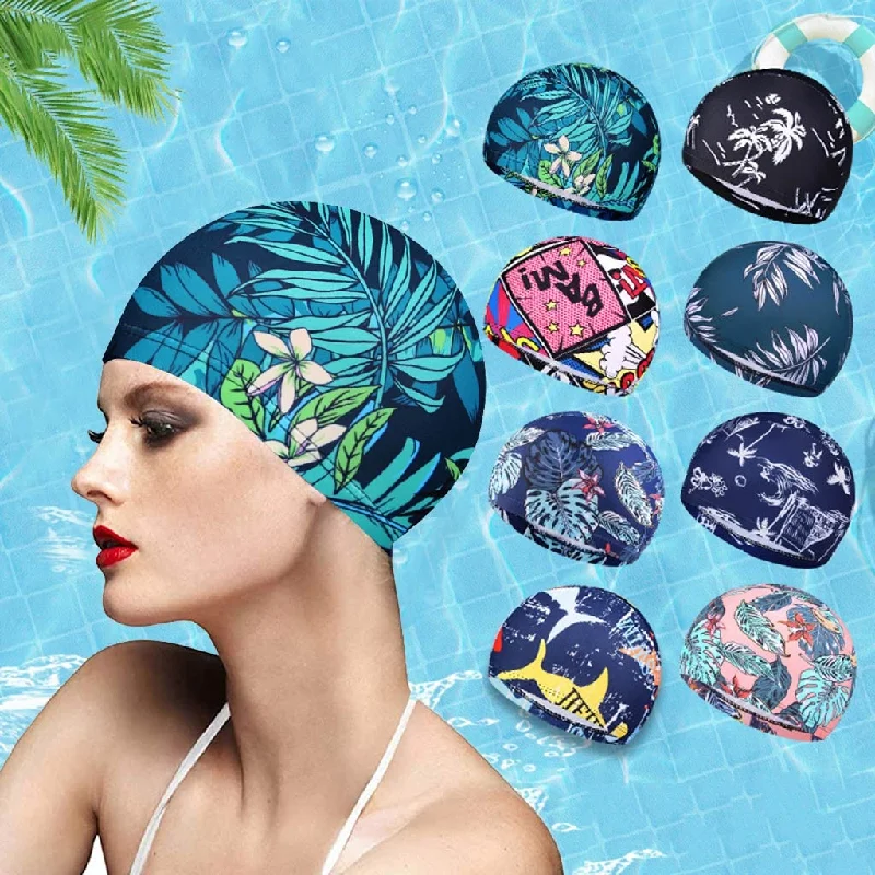 Swimming Cap Men/women Flowers Printed Long Hair Sports Lace Back Bikini