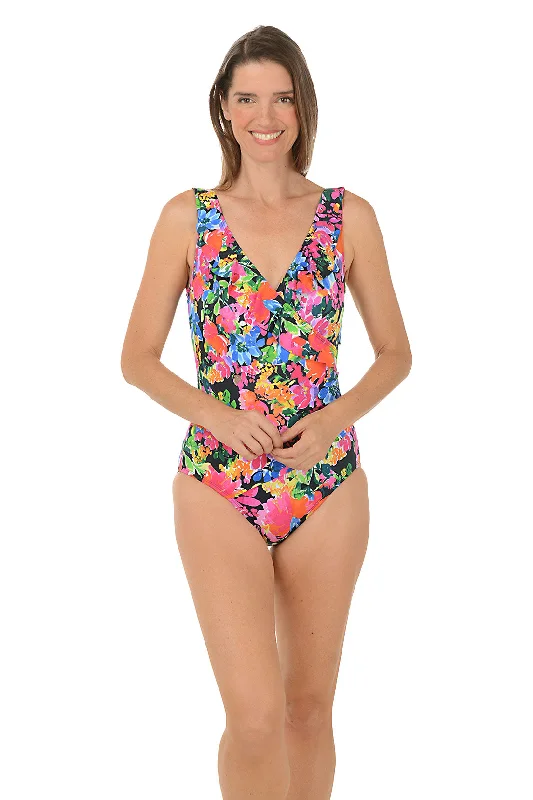 Blooming Bouquet Ruffle Front Surplice Swimsuit High-Waisted Swim Bottoms
