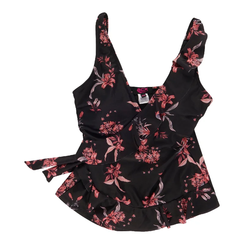 ACX Active Women's Coral Floral Tankini Top Plunge Back Swimsuit