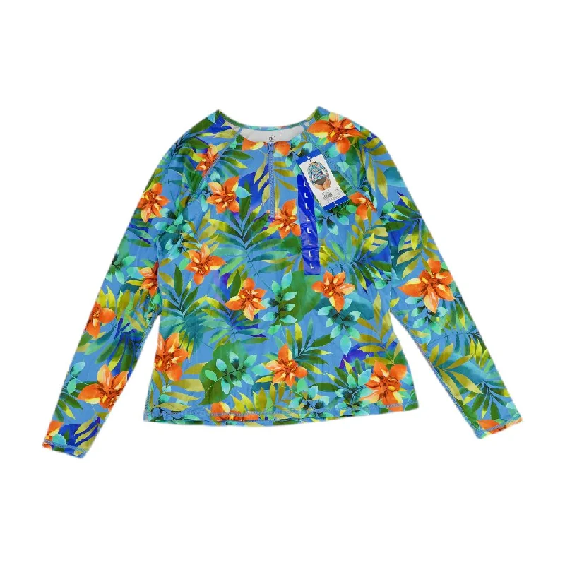 Blue Floral Swim Top Sexy Cutout Swimsuit