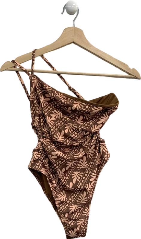 Charlie Holiday Brown Floral Print One-Piece Swimsuit UK 10 Vibrant Bikini Design