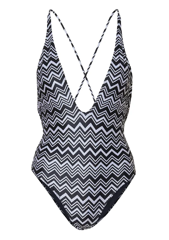Black/White Chevron Print Swimsuit Vibrant Bikini Design