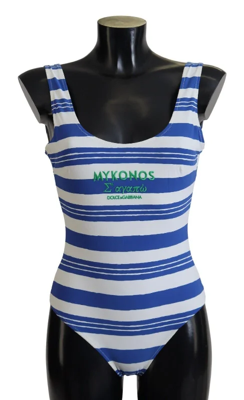 Dolce & Gabbana Riviera Chic Blue Striped One Piece Swimsuit Stylish Beachwear Set