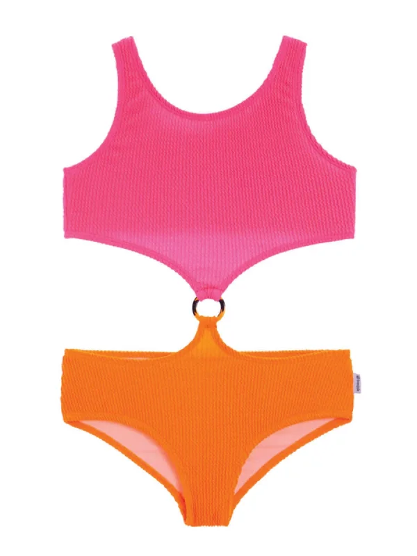 Felicity Crinkle Cut-Out One Piece Swimsuit Sporty Swimwear Bottoms