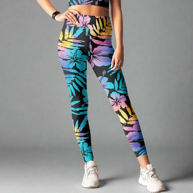UPF 50 Surf, Paddle Board Swim Leggings - Floral Hibiscus Hawaii Stylish Beachwear Set UPF 50 Surf, Paddle Board Swim Leggings - Floral Hibiscus Hawaii Stylish Beachwear Set