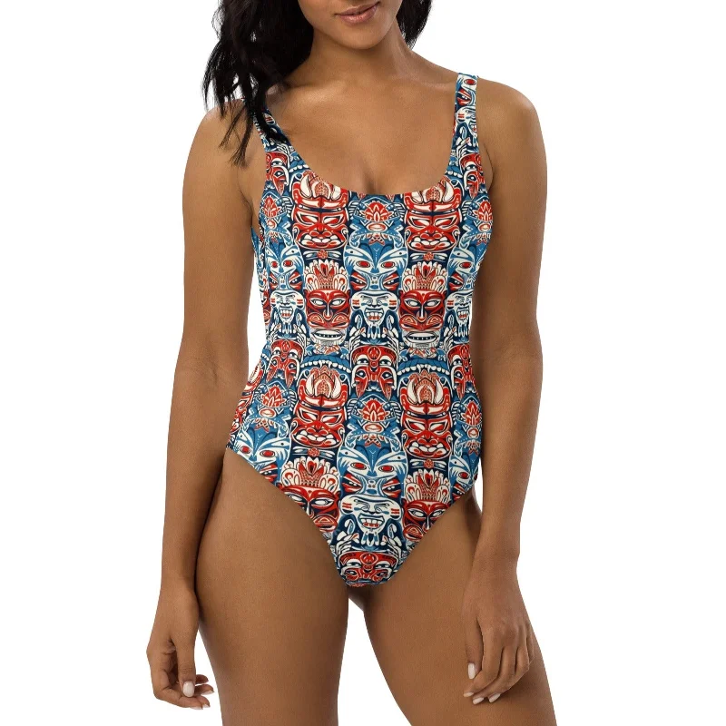 Freaky Deaky Tiki Hawaiian One-Piece Swimsuit Stylish Cover-Up Set
