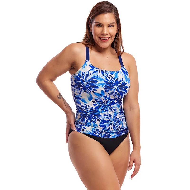 Funkita - Blossom Blue - Ladies Scoop Neck Tankini Top Cross-Back Bikini