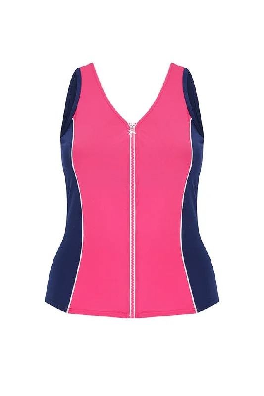 Luxe Sport Chlorine Resistant Zip Front Tankini Top Soft Beachwear Set