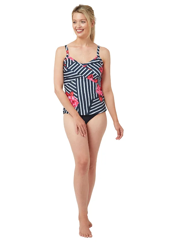 Oyster Bay Sorrento Floral Print Tankini, Navy Adjustable Strap Swimsuit