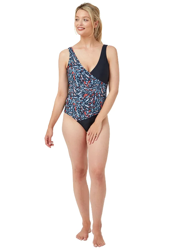 Oyster Bay Print V-neck Swimsuit, Navy Elegant Swimsuit Bottoms