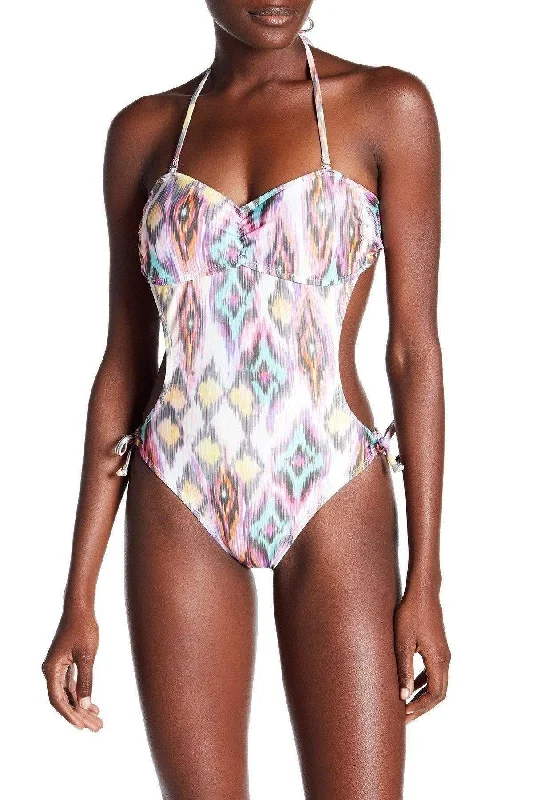 Multi Colored One-Piece Swimsuit / Monokini Swim Dress with Belt