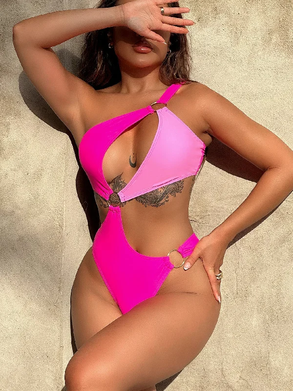 One-Shoulder Cutout Ring Detail One-Piece Swimsuit Monokini Swimsuit Design
