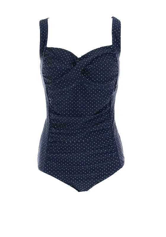 Pastunette Beach Polka Dot Swimsuit, Navy Deep-V Swimsuit Design