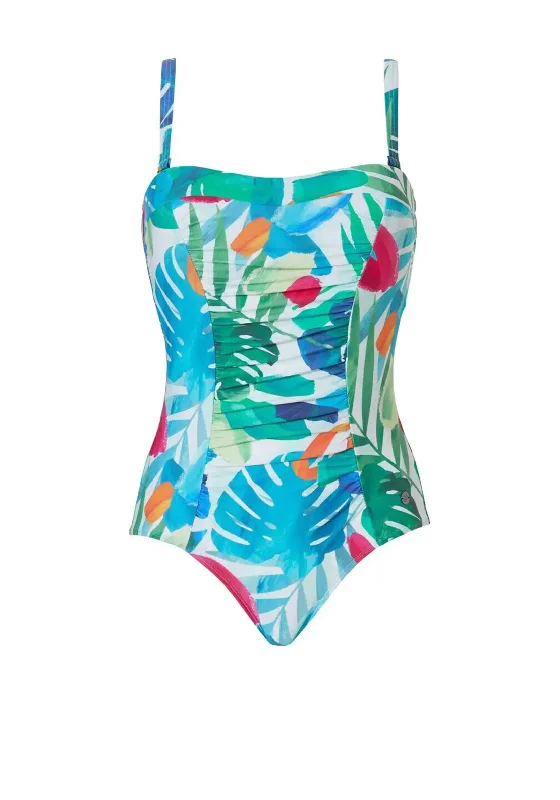 Pastunette Beach Tropical Print Swimsuit with Detachable Straps, Green Multi Sleek Full Coverage Pastunette Beach Tropical Print Swimsuit with Detachable Straps, Green Multi Sleek Full Coverage