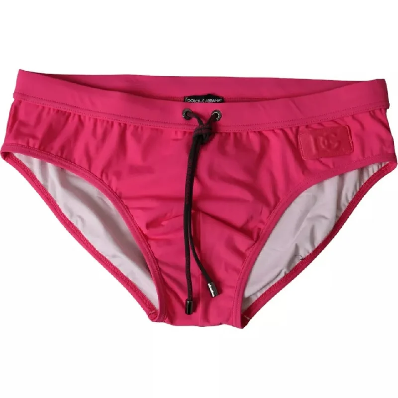 Dolce & Gabbana Pink Nylon DG Logo Beachwear Brief Swimwear Men Strappy Back Bikini