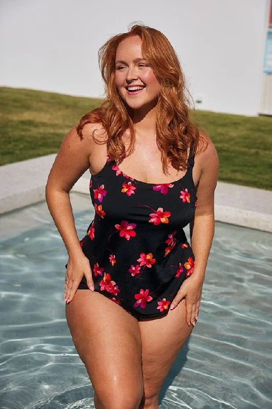 Pink Petals Chlorine Resistant Tank Tankini Top Reversible Bikini Set