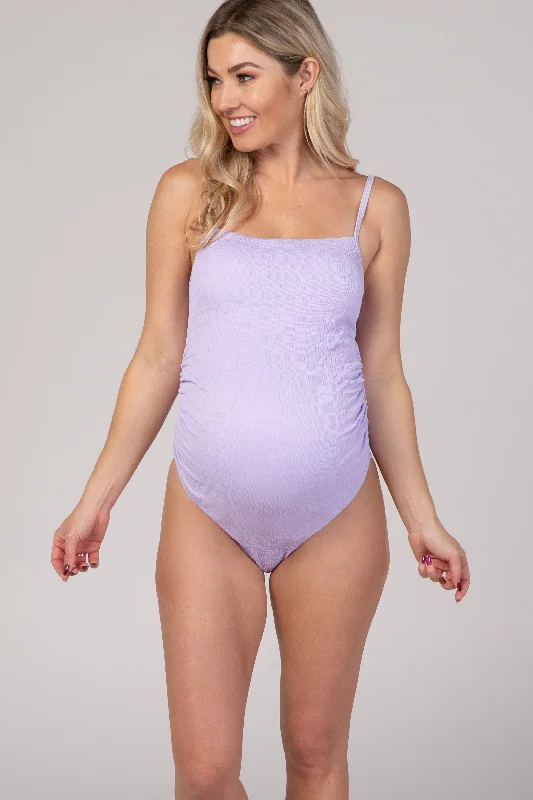 PinkBlush Lavender Smocked One-Piece Maternity Swimsuit Adjustable Strap Swimsuit