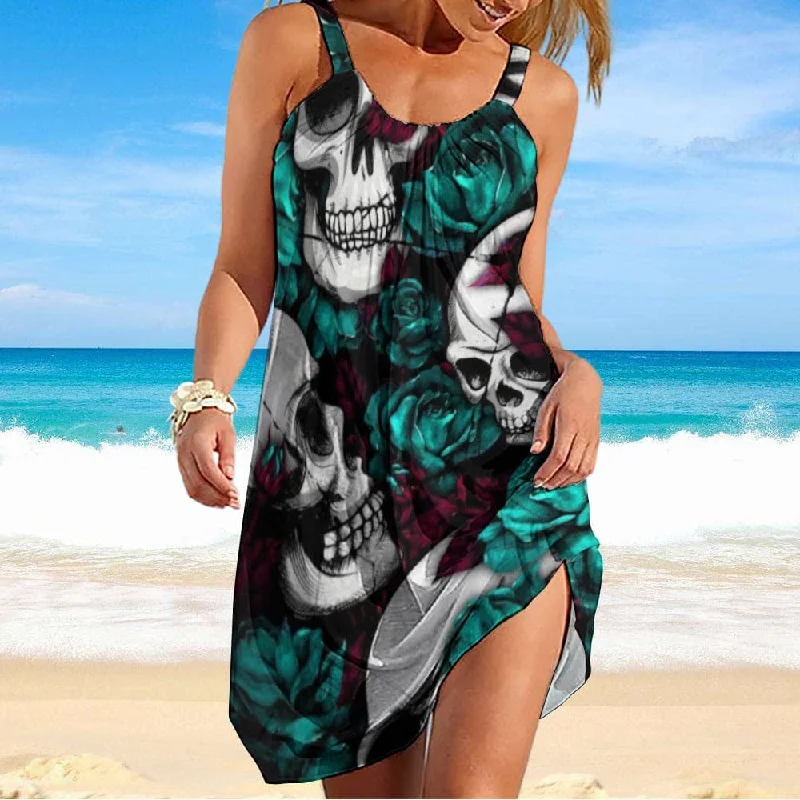 Skull Green Flowers Print Cover-up For Swimwear Sexy Monokini Swimsuit