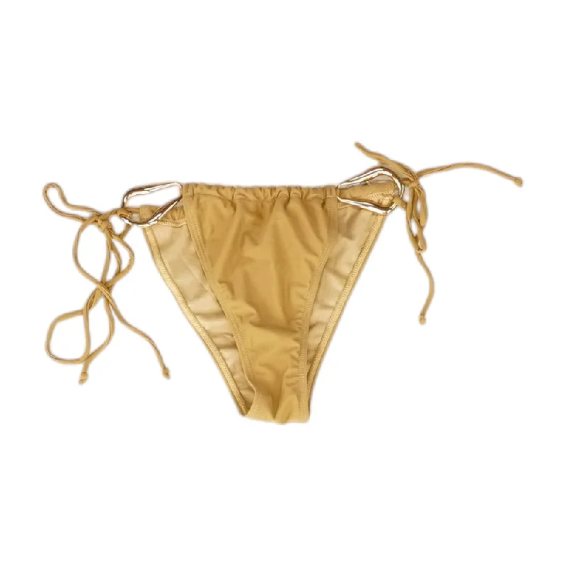 Tan Solid Swim Bottom Lace-Detail Bikini Set