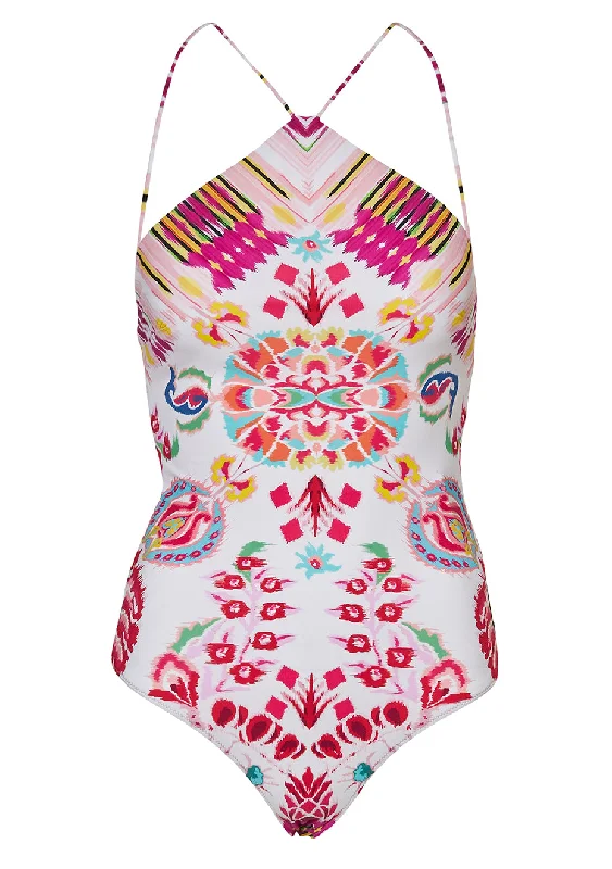 White & Pink Swimsuit Sleek Mesh Bikini