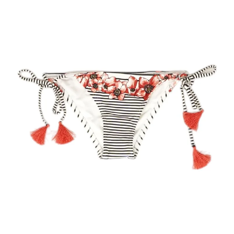 White Striped Swim Bottom Retro-Inspired Bikini Set