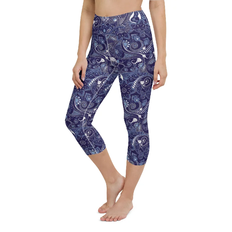 Women's UPF 50 Leggings - SUP, Surf Paddle Board Swim Leggings -Blue Paisley Ruched Swimwear Set Women's UPF 50 Leggings - SUP, Surf Paddle Board Swim Leggings -Blue Paisley Ruched Swimwear Set