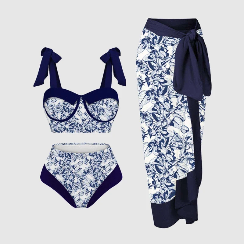 Women's Two-piece Swimsuit and Cover Scarf Set Classic One-Piece