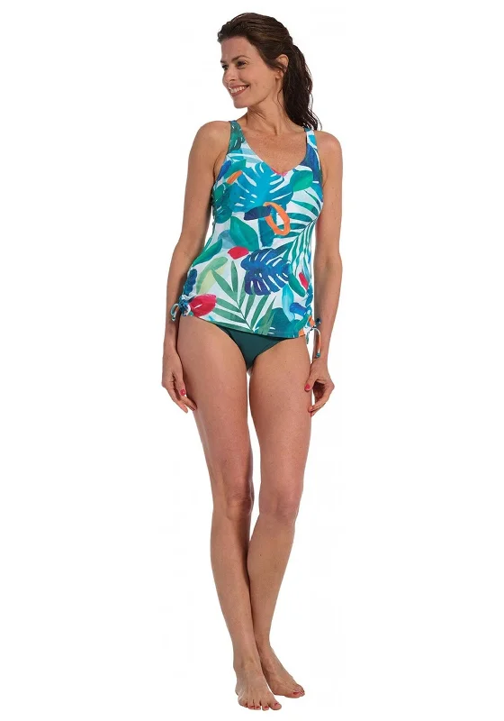 Pastunette Tropical Print Tankini Set, Green Modern High-Waisted Swimsuit