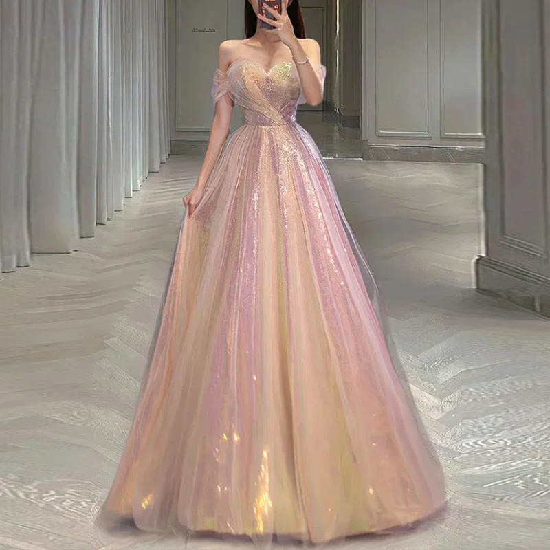 Bling Pink Elegant Sweet Evening Dresses Summer Boat Neck Slim Waist Mesh Design Tiered Prom Vestidos Wedding Party Dress Tunics Hiking breathable Bling Pink Elegant Sweet Evening Dresses Summer Boat Neck Slim Waist Mesh Design Tiered Prom Vestidos Wedding Party Dress Tunics Hiking breathable