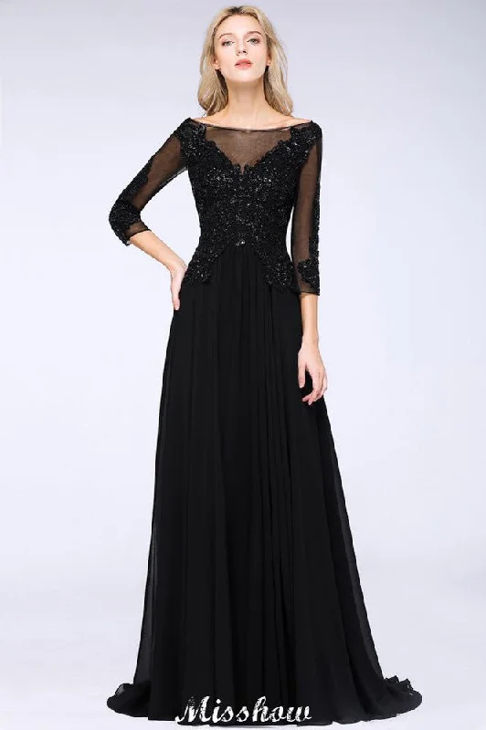 Black 3/4 Sleeves Beads A-Line Appliques Bridesmaid Dresses Tulle Party Dress Tunics Plaid country Black 3/4 Sleeves Beads A-Line Appliques Bridesmaid Dresses Tulle Party Dress Tunics Plaid country
