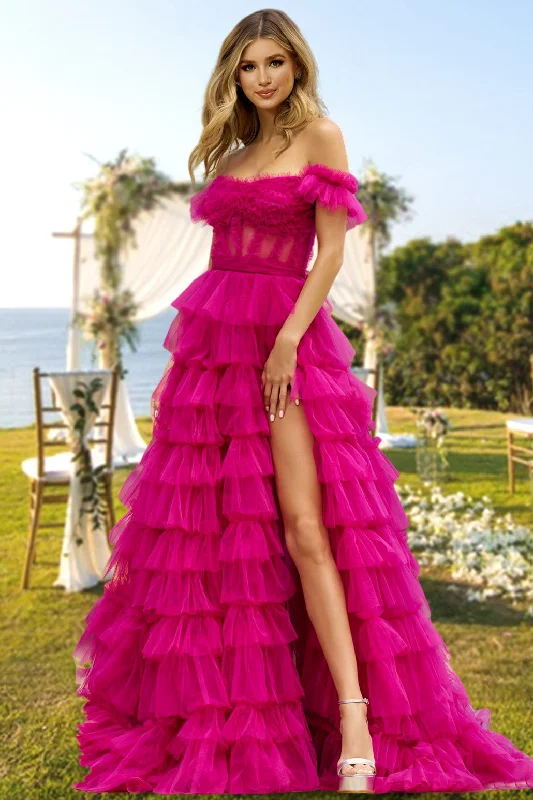 A-Line/Princess Off-the-Shoulder Long Prom Evening Party Dresses with Split Side & Ruffles Tunics Party sparkling A-Line/Princess Off-the-Shoulder Long Prom Evening Party Dresses with Split Side & Ruffles Tunics Party sparkling
