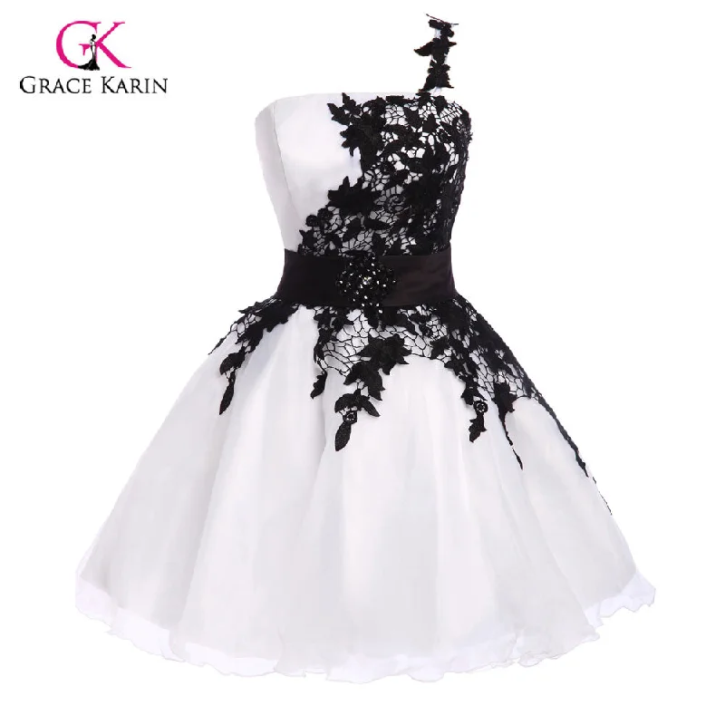 Short Sexy Cocktail Dresses 2017 Grace Karin elegant Black Lace One shoulder vestido knee length Party dresses robe de cocktail Tunics Summer linen Short Sexy Cocktail Dresses 2017 Grace Karin elegant Black Lace One shoulder vestido knee length Party dresses robe de cocktail Tunics Summer linen