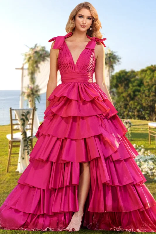 A-Line/Princess V-Neck Long Prom Evening Party Dresses with Split Side & Ruffles Tunics Occasion special A-Line/Princess V-Neck Long Prom Evening Party Dresses with Split Side & Ruffles Tunics Occasion special