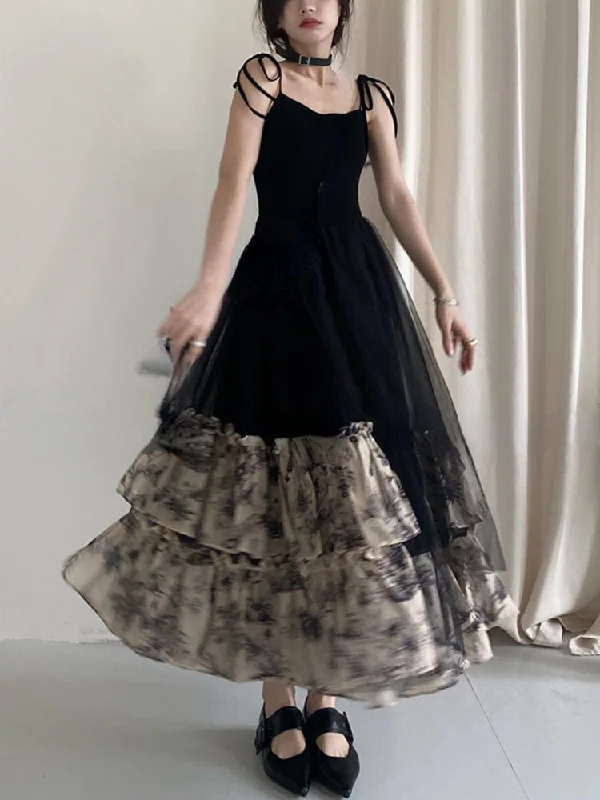 French Vintage Black Strap Dress Gothic Casual Summer Sleeveless Sexy Retro Midi Dress Slim Korean Style Party Dress Woman Tunics Satin smooth French Vintage Black Strap Dress Gothic Casual Summer Sleeveless Sexy Retro Midi Dress Slim Korean Style Party Dress Woman Tunics Satin smooth