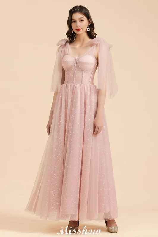 V-Neck Ruffle Chffion Sleeves Aline Bridesmaid Dress Dusty Pink Wedding party Dress Tunics Lace romantic V-Neck Ruffle Chffion Sleeves Aline Bridesmaid Dress Dusty Pink Wedding party Dress Tunics Lace romantic