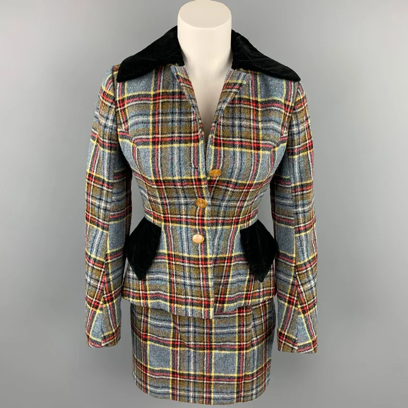 VIVIENNE WESTWOOD FW 1994 Size 4 Blue Red Wool Tartan Plaid Skirt Suit corduroy skirt durable VIVIENNE WESTWOOD FW 1994 Size 4 Blue Red Wool Tartan Plaid Skirt Suit corduroy skirt durable