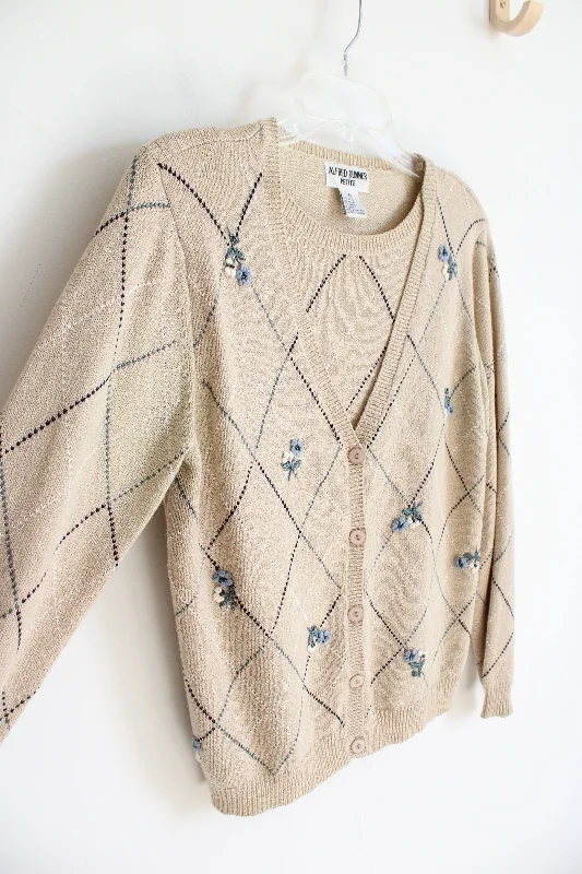 Alfred Dunner Vintage Blue Floral Argyle Tan Cardigan Sweater | S Petite Jersey Fabric Tulle Fabric Batik Fabric Alfred Dunner Vintage Blue Floral Argyle Tan Cardigan Sweater | S Petite Jersey Fabric Tulle Fabric Batik Fabric