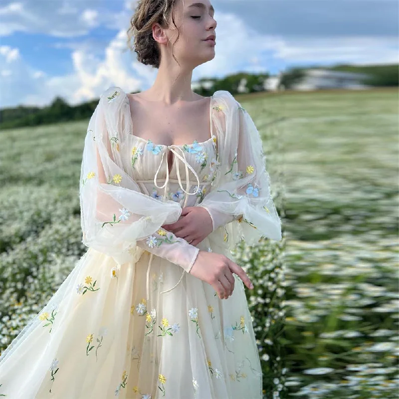Embroidery Lace Appliques Butterfly Tulle Long Prom Dresses Puff Sleeves A-Line Evening Gowns Formal Party Dress Tunics Denim casual Embroidery Lace Appliques Butterfly Tulle Long Prom Dresses Puff Sleeves A-Line Evening Gowns Formal Party Dress Tunics Denim casual