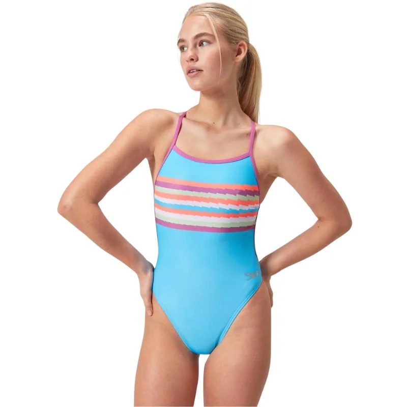 Speedo - Women's Club Training Placement Digital Vback Swimsuit - Blue/Pink Modern High-Waisted Swimsuit Speedo - Women's Club Training Placement Digital Vback Swimsuit - Blue/Pink Modern High-Waisted Swimsuit